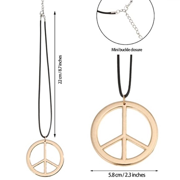 3PCS Women Hippie Costume Set - 70s Hippie Boho Flower Headband Gold Peace Sign main image 6